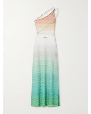 Missoni One-Shoulder Metallic Crochet-Knit Coverup - Green