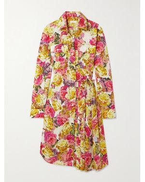 Dries Van Noten Pleated Belted Floral-Print Cotton-Poplin Wrap Dress - Multicolour