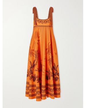 ALÉMAIS Boathouse Ballet Printed Linen Midi Dress - Orange
