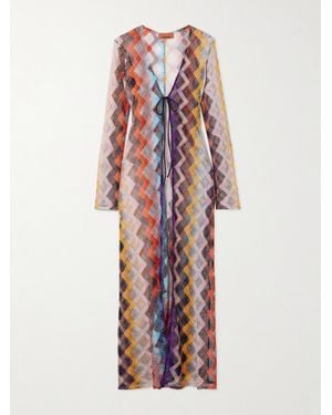 Missoni Mare Strandkleid Aus Gestreiftem Häkelstrick - Weiß