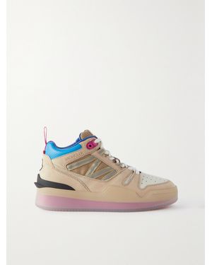 Moncler Pivot Mid Leather And Ripstop-Trimmed Suede Sneakers - Pink