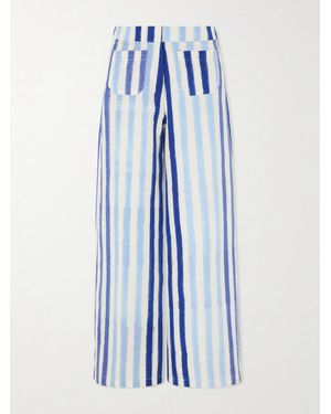 Emporio Sirenuse Striped Wide-Leg Cotton Trousers - Blue