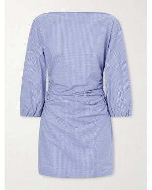 BERNADETTE Ezra Gathered Checked Cotton Mini Dress - Blue