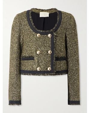 Ulla Johnson Anisa Double-Breasted Grosgrain-Trimmed Metallic Tweed Jacket - Green