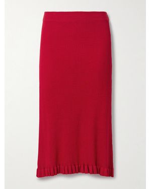 Brandon Maxwell The Grace Asymmetric Ruffled Ribbed Cashmere Midi Skirt - Red