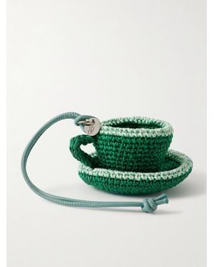 JW Anderson Teacup Leather-Trimmed Crocheted Bag Charm - Green