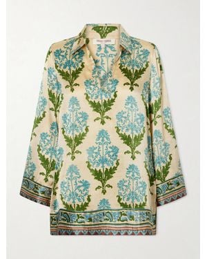 Emporio Sirenuse Jila Three Floral-Print Silk-Satin Shirt - Green