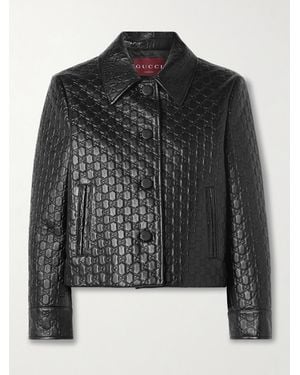 Gucci Embossed Gg Leather Jacket, Ready-To-Wear - Black