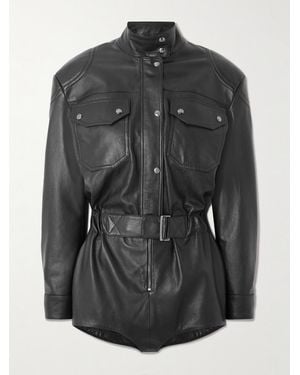 Magda Butrym Belted Leather Playsuit - Black