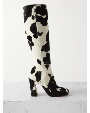 AMINA MUADDI Marine Cow-Print Pony Hair Knee Boots - Black