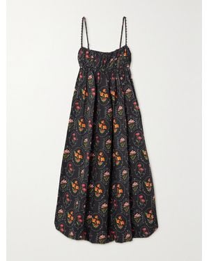 Agua Bendita Net Sustain Limonaria Oasis Open-Back Floral-Print Organic Cotton-Poplin Midi Dress - Black