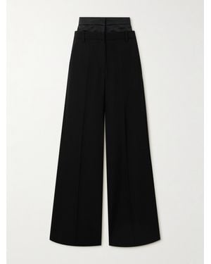 Erdem Satin-Trimmed Grain De Poudre Wool Wide-Leg Pants - Black