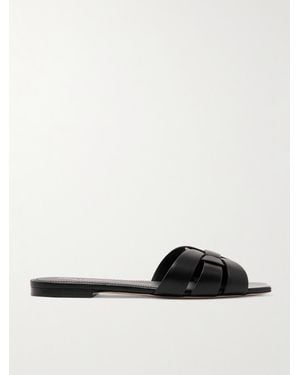 Saint Laurent Nu Pieds Woven Leather Slides - White