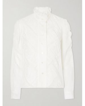 Thierry Colson Wind Ruffled Ruched Cotton-Voile Blouse - White