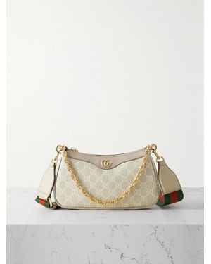 Gucci Ophidia Schultertasche Aus Beschichtetem Canvas Mit Strukturierten Lederbesätzen Und Print - Natur