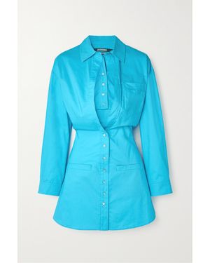 Jacquemus Baunhilha Layered Cutout Cotton-Poplin Shirt Dress - Blue