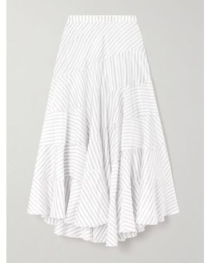 Tory Burch Asymmetrischer Midirock Aus Gestreiftem Webstoff - Weiß