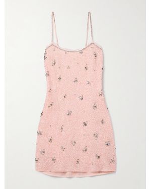 LoveShackFancy Windson Chiffon-Trimmed Embellished Crepe Mini Dress - Pink