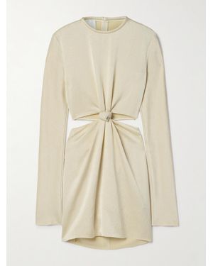 Nanushka Tazia Cutout Faux Leather-Trimmed Hammered-Satin Mini Dress - Natural
