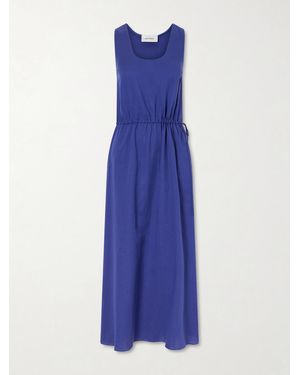 Matteau Tie-Detailed Gathered Cotton Midi Dress - Blue