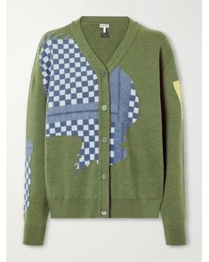 Loewe Cosima Von Bonin Intarsia-Knit Wool-Blend Cardigan - Green