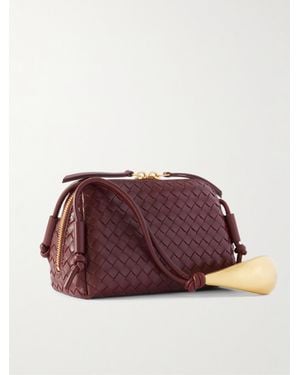 Bottega Veneta Concert Pouch Intrecciato Leather Shoulder Bag - Red