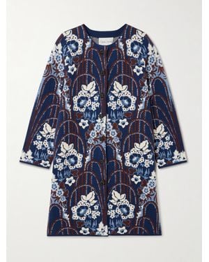 Cara Cara Veste En Laine Mélangée Métallisée Jacquard À Ornements Vicky - Bleu