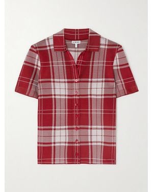 Loewe Cropped Checked Silk-Blend Jacquard Polo Shirt - Red