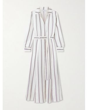 Gabriela Hearst Galway Belted Striped Silk-Twill Midi Shirt Dress - White