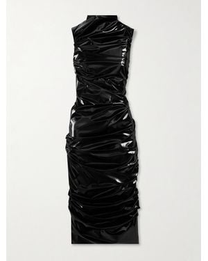 McQueen Midikleid Aus Gerafftem Crêpe Mit Pu-Beschichtung - Schwarz