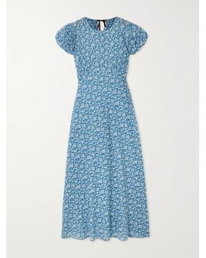 Doen Romina Tie-Detailed Floral-Print Organic Cotton-Voile Midi Dress - Blue