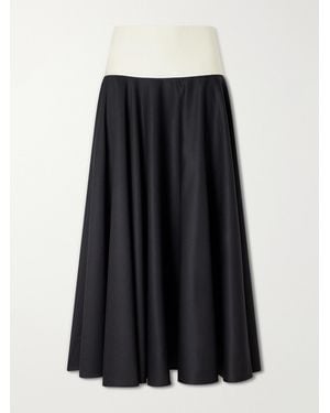 Abadia Pleated Cotton-Poplin Midi Skirt - Black