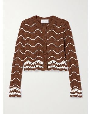 Cara Cara Jolene Scalloped Striped Cotton Cardigan - Brown
