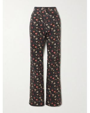 R13 Jane Printed Mid-Rise Slim-Leg Jeans - Grey