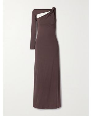Maygel Coronel Net Sustain Hedera One-Sleeve Cutout Stretch-Jersey Maxi Dress - Brown