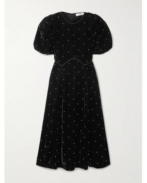 Sea Alberta Faux Pearl-Embellished Velvet Midi Dress - Black