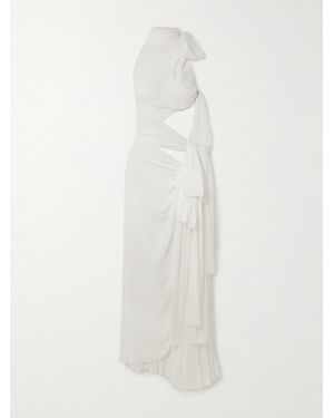 Alaïa Asymmetrische Robe Aus Crêpe De Chine Mit Cut-Outs Zum Binden - Weiß