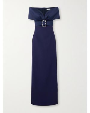 Safiyaa Schulterfreie Robe Aus Crêpe Mit Gürtel Und Kristallen - Blau