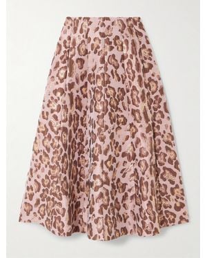 Cara Cara Mimosa Leopard-Brocade Midi Skirt - Red