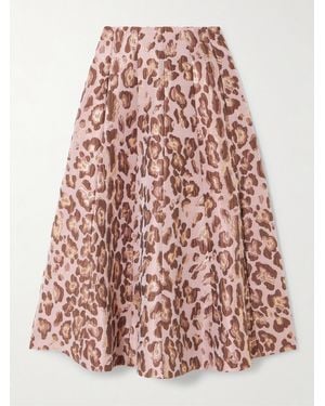 Cara Cara Jupe Midi En Brocart À Motif Léopard Mimosa - Rouge