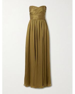 Ulla Johnson Anastasia Strapless Gathered Silk-Satin Gown - Green