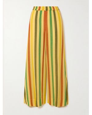 Suzie Kondi Elira Striped Cotton-Gauze Wide-Leg Pants - Yellow