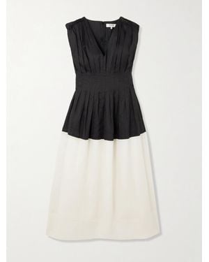 Sea Nicola Two-Tone Pintucked Ramie Midi Dress - Black