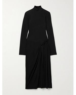 16Arlington Vento Pleated Draped Jersey Midi Dress - Black