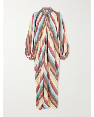 Marrakshi Life The Balloon Sleeve Touareg Striped Cotton Maxi Dress - White
