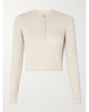 Skims Long Sleeve Crop Henley – Heather Oatmeal – Verkürztes Oberteil - Natur