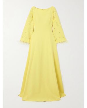 Huishan Zhang Embellished Feathered Recycled Stretch-Crepe Gown - Gelb