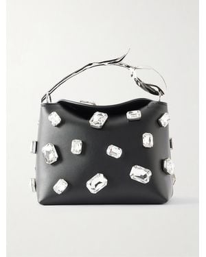 Erdem Bloom Mini Crystal-Embellished Leather Clutch - Black