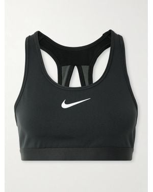 Nike Swoosh Mesh-Trimmed Stretch Sports Bra - Black