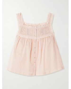 Doen Fidella Cropped Lace-Trimmed Organic Cotton-Voile Top - Pink